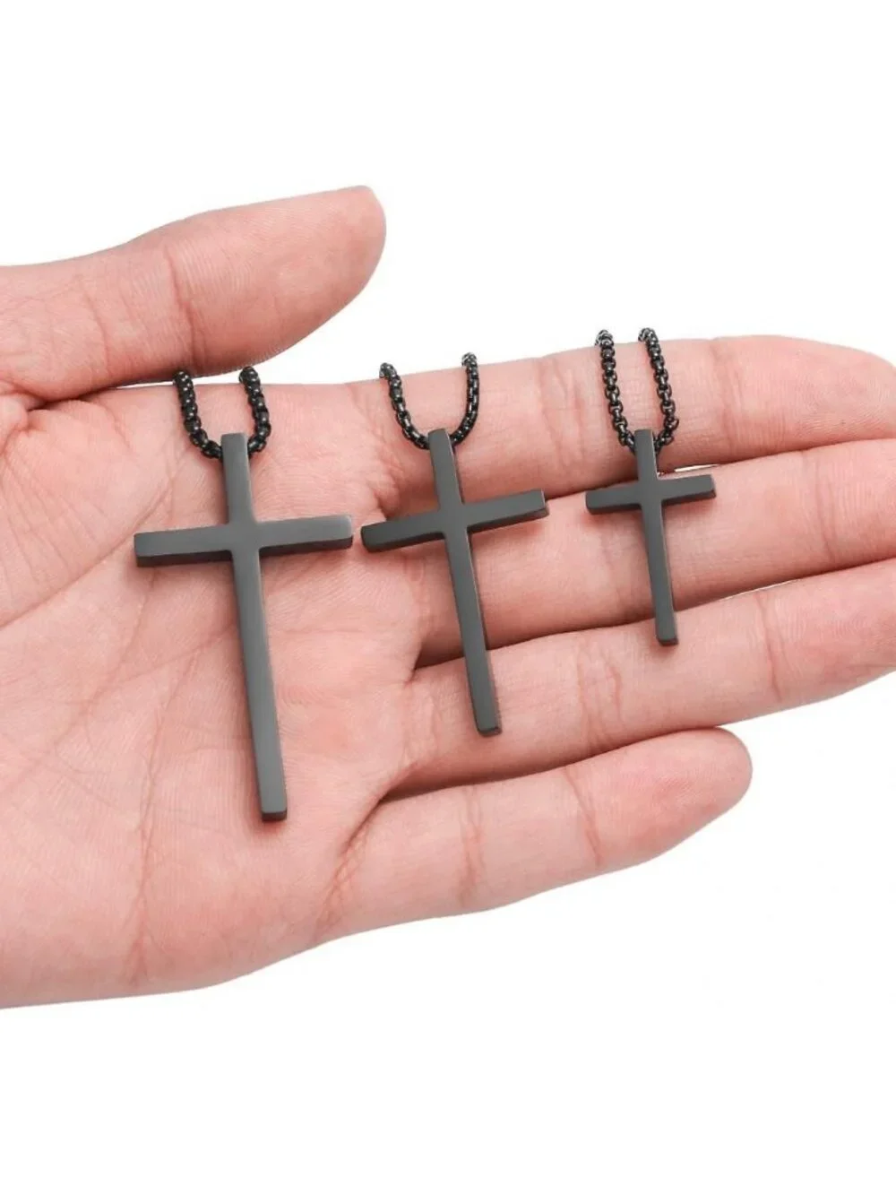 Men's Fashion Jewelry Stainless Steel Cross Necklace Black Pendant Chain Gift